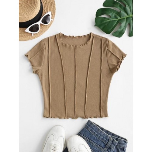 Exposed Seam Rib-knit Lettuce Trim Baby Tee