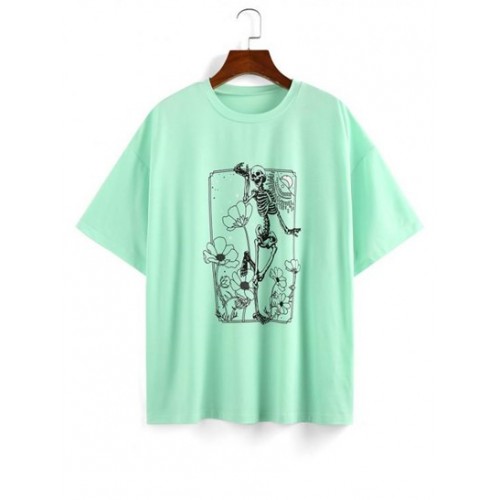 Flower Skeleton Drop Shoulder T Shirt