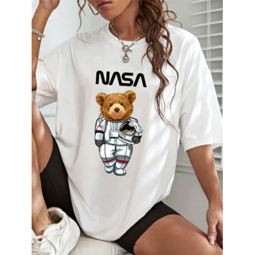 Oversized Astronaut Bear Graphic T-shirt