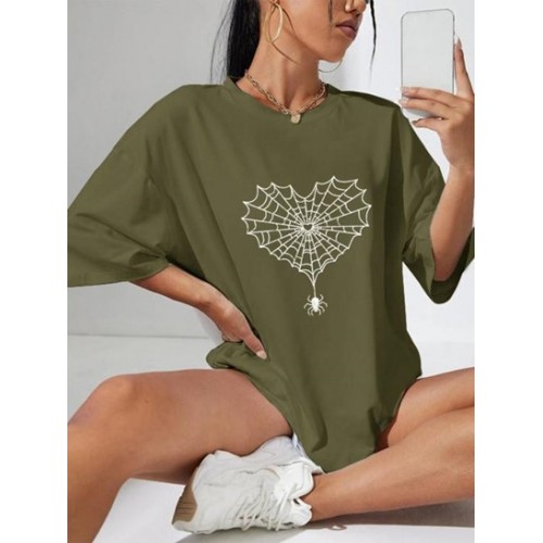 Halloween Spider Web Spider Print Drop Shoulder T ...