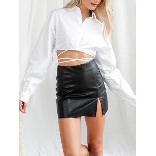 Drop Shoulder Midriff Flossing Crop Shirt