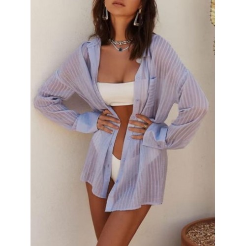 Drop Shoulder Semi Sheer Pocket Shirt
