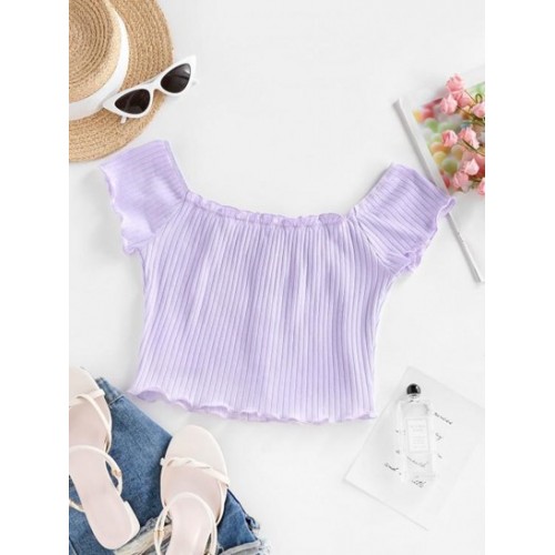 Ribbed Lettuce Frilled Crop Baby Tee