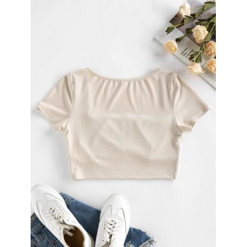 Ribbed Ruched Cutout Crop Tee