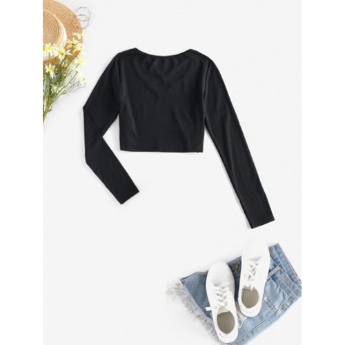 Ribbed Criss Cross Slim Crop Tee