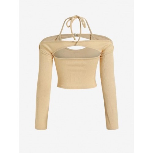 Ribbed Knit Halter Shrug Cold Shoulder Top Set