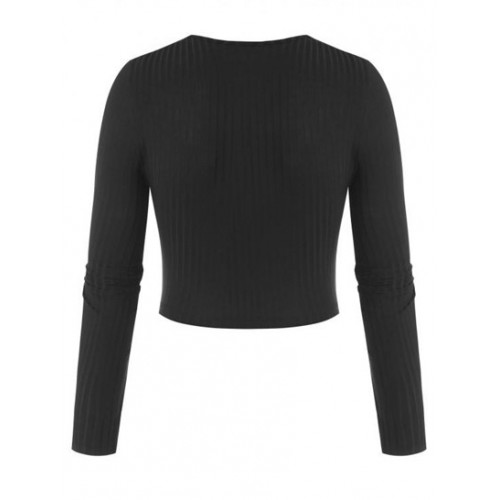 Ribbed Knit Surplice Slim Crop Tee