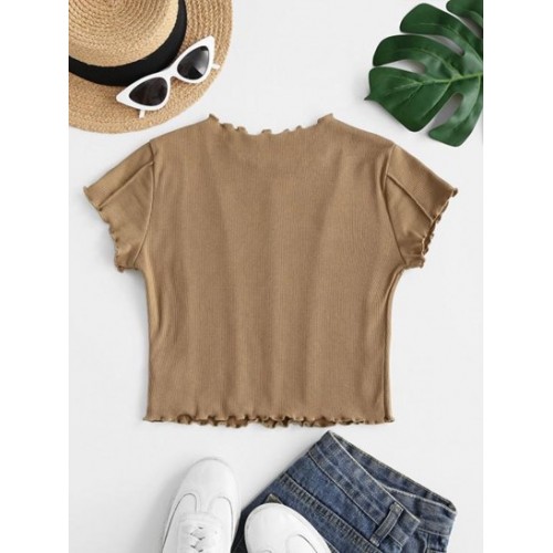 Exposed Seam Rib-knit Lettuce Trim Baby Tee