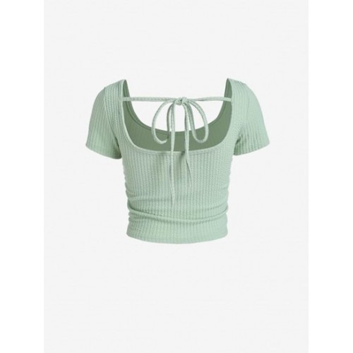 Textured Tie Back Ruched Tee