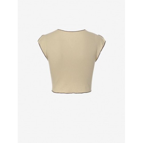 Heart Wing Angle Print Slit V Notched Crop Ringer T Shirt