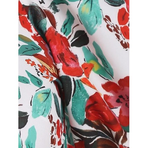 Floral Puff Sleeve Tie Front Cropped Blouse