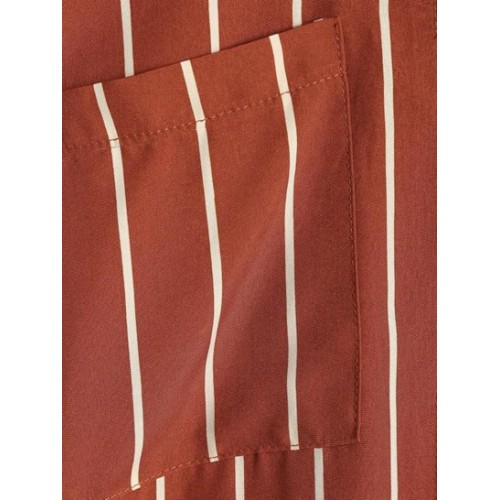 Stripes Shirred Sleeve Tie Button Down Shirt