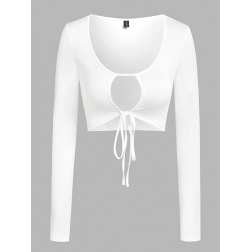 Front Tie Cutout Cropped T-shirt