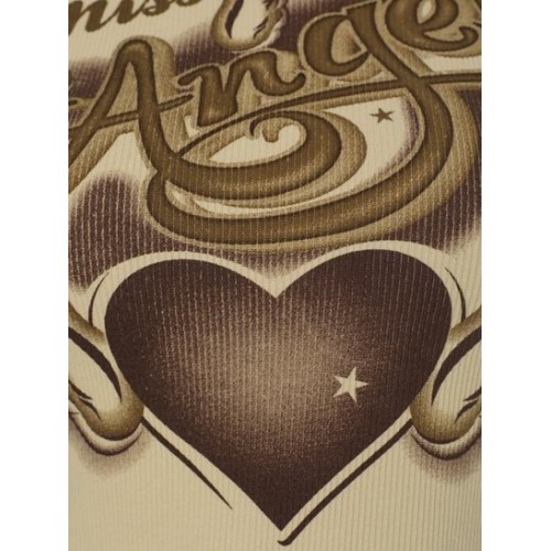 Heart Wing Angle Print Slit V Notched Crop Ringer T Shirt