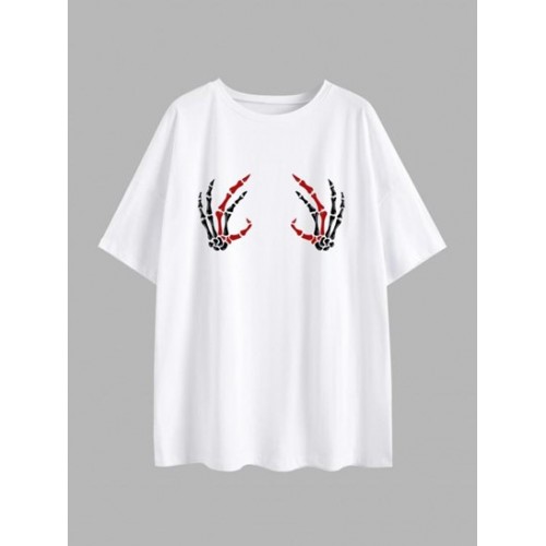 Halloween Skeleton Hand Print Drop Shoulder T Shirt