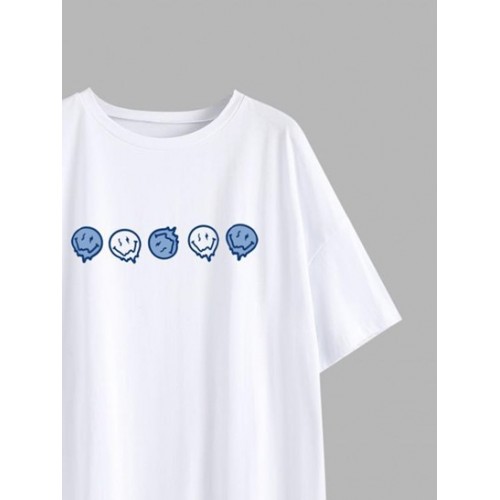 Positive Smiling Face Print Drop Shoulder T Shirt