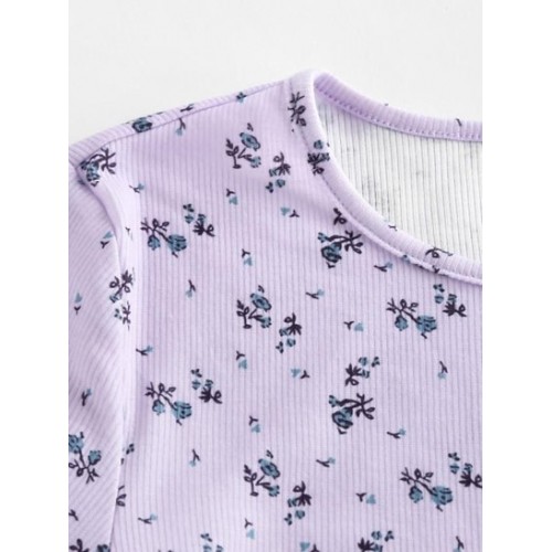 Floral Ribbed Cinched Tie Baby Tee