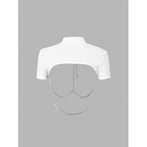Rhinestones Chains Open Back Ribbed Tee