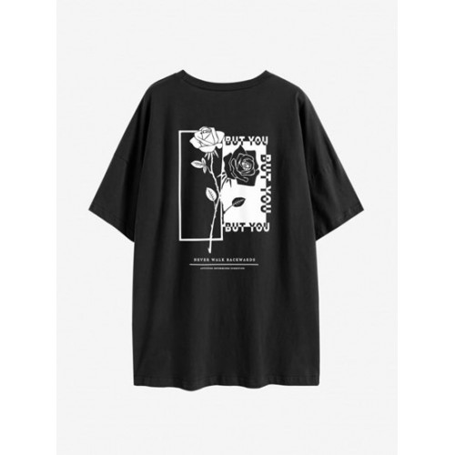 Drop Shoulder But You Rose Print T Shirt