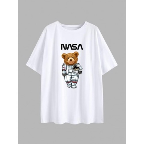 Oversized Astronaut Bear Graphic T-shirt