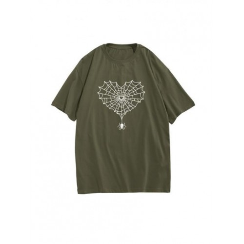 Halloween Spider Web Spider Print Drop Shoulder T Shirt