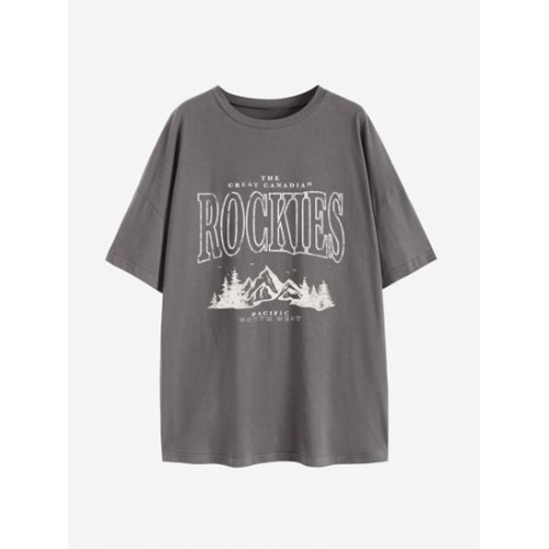 Letter Mountain Print Oversized Tunic Tee