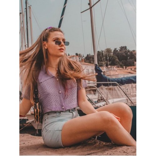 Eyelet Pearly Button Up Knitted Top