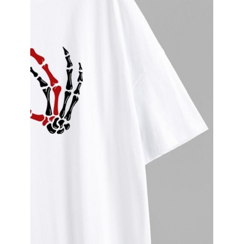Halloween Skeleton Hand Print Drop Shoulder T Shirt
