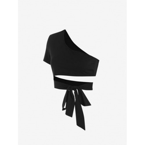 One Shoulder Tied Crop T Shirt