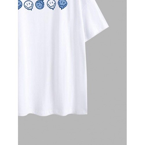 Positive Smiling Face Print Drop Shoulder T Shirt