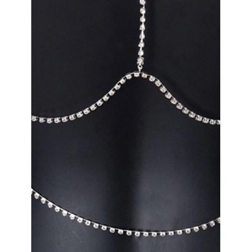 Rhinestones Chains Open Back Ribbed Tee